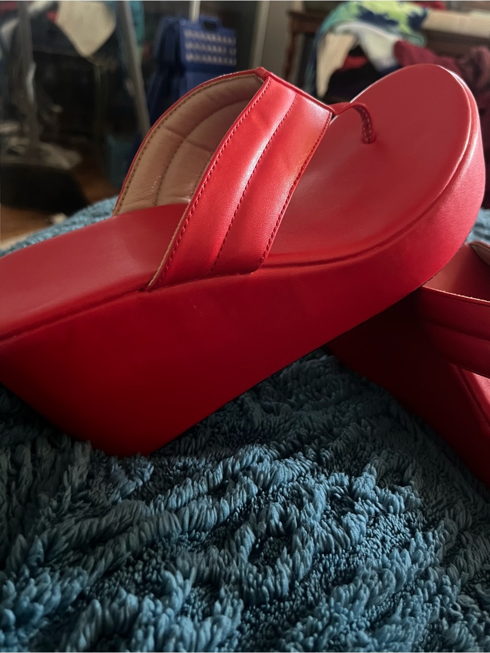 Women's Red Platform Thong Sandals